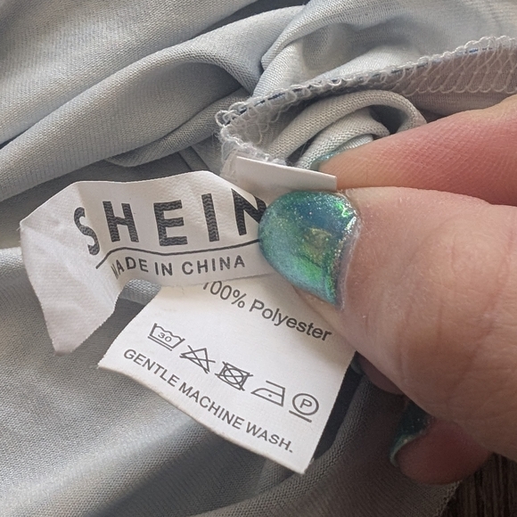 SHEIN Blue Marble-Print Long Sleeve Crop Tee - Picture 2 of 4